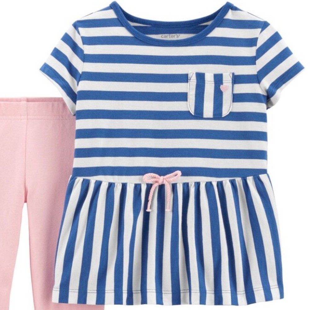 🍓3/$10 Carters Blue and White Striped Baby Peplum Top size 12m